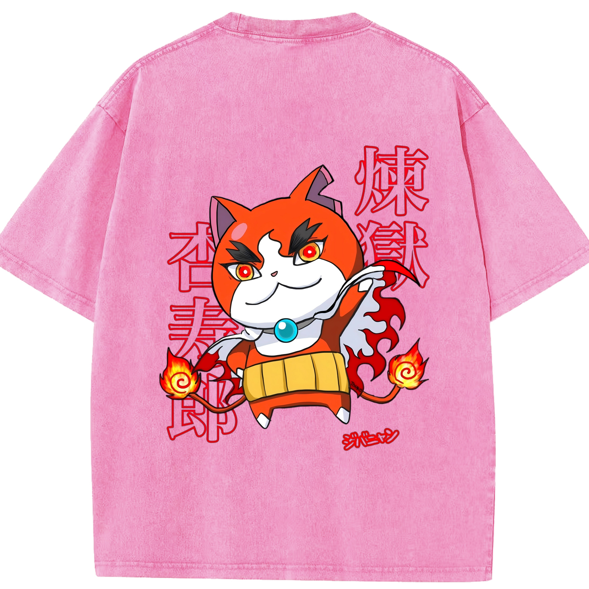 （画像用） 鬼滅の刃（きめつのやいば）炎柱-煉󠄁獄 杏寿郎／れんごく きょうじゅろう Rengoku Kyoujurou 綿100% ヴィンテージ風 半袖Tシャツ（背面プリント）
